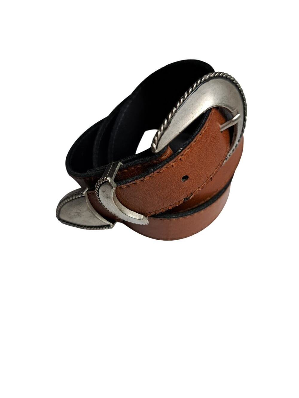 Vintage Womens Brown Western Belt Size 8 33 1/2 " Matte Silver Rodeo Classic